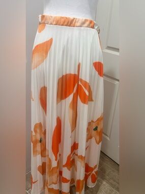 White Maxi Skirt with Orange Floral Motif